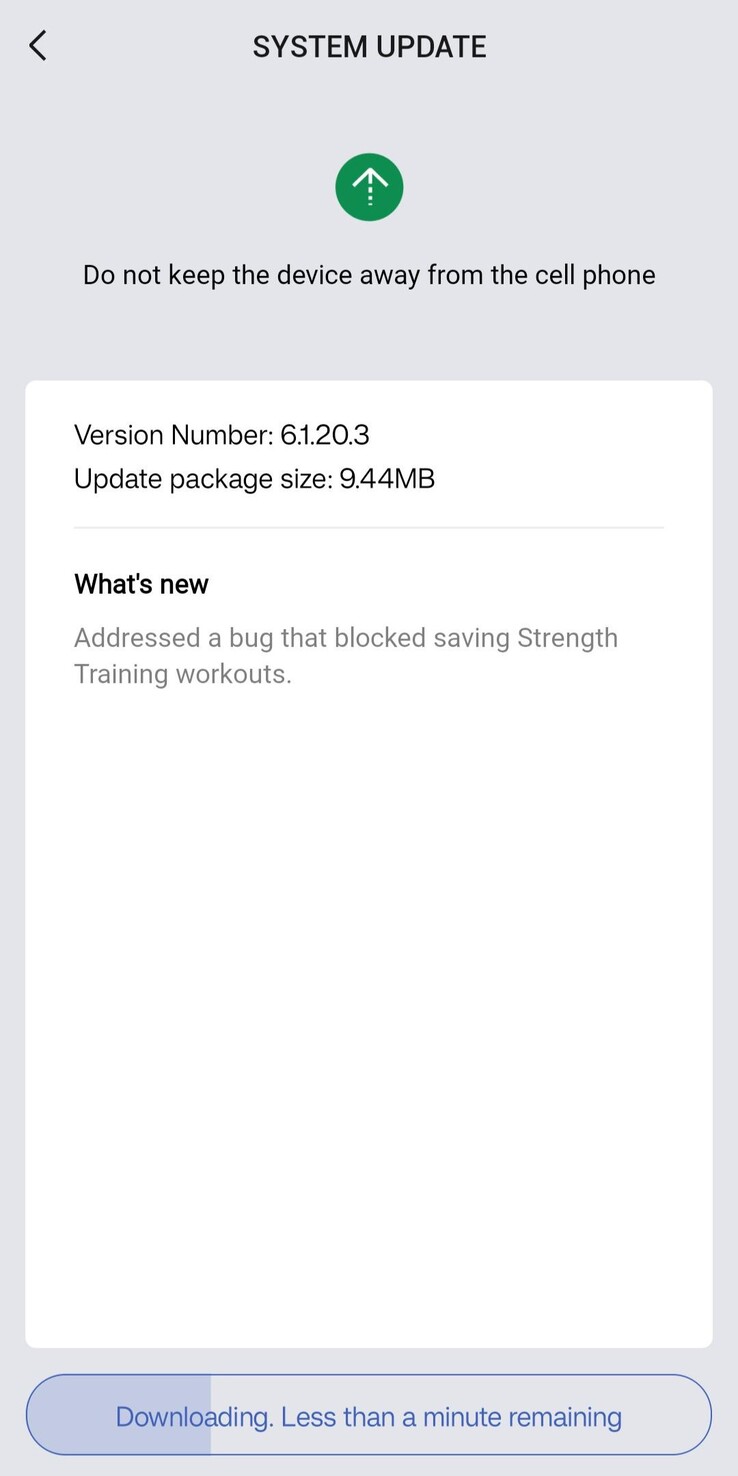The change log for software version 6.1.20.3 for the Amazfit Active 2 (Round) smartwatch. (Image source: Amazfit)