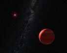 An illustration showing a red exoplanet.