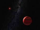 An illustration showing a red exoplanet.