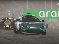 After the update, the Aston Martin Vantage makes an appearance as the official safety car in F1 2021 (Image: Codemasters)
