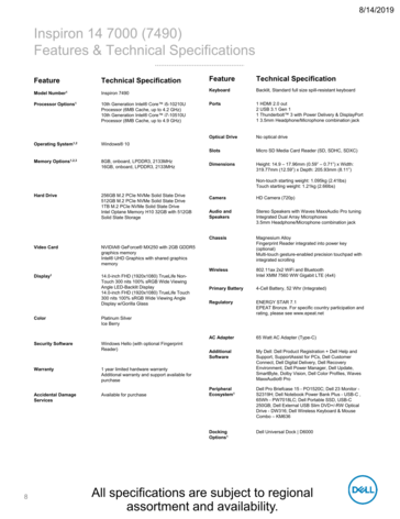 Inspiron 14 7490 specifications (Source: Dell)