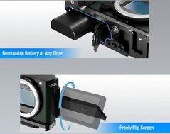 Sirui's marketing images confirm a fully articulating screen and separate battery and SD doors. (Image source: Amazon)