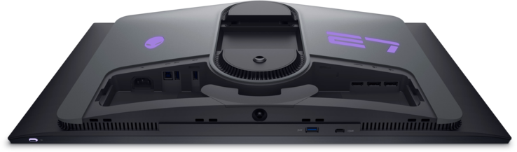 Alienware AW2725DF: Power button, control joystick, and ports. (Image Source: Dell)