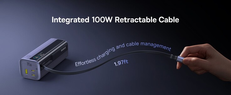The Baseus power bank features a 1.97 ft retractable USB-C cable.