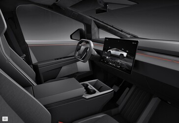 Cybertruck Long Range RWD interior with cloth seats and standard central console