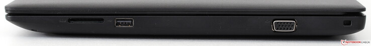 Right side: SD card reader, USB 2.0, VGA, lock