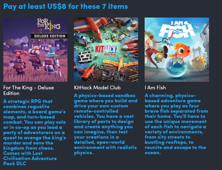 Game descriptions and posters. You get 7 items for $8 (Image source: Humble Bundle)