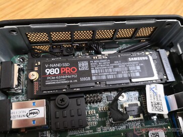 Accessible PCIe 4.0 2280 NVMe slot. Shorter 2242 or 2230 drives can technically work, but there will be no screws to secure them