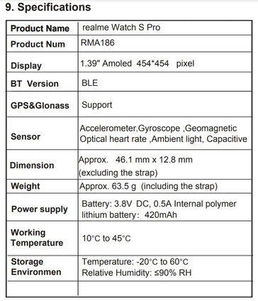 Various images and specs from the Watch S Pro's new certification. (Source: FCC via MySmartPrice)