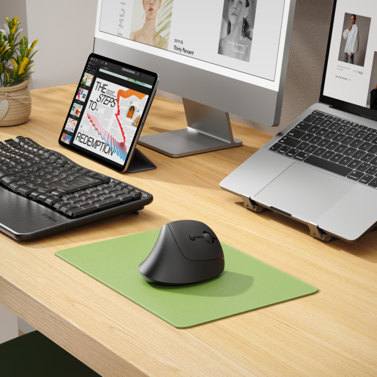 The Seenda MUO-200 vertical mouse can connect up to three devices (Image source: Seenda)