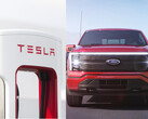 Ford will effectively double the number of fast chargers for its electric vehicle owners thanks to an expansion to include Tesla Superchargers. (Image source: Tesla/Ford - edited)
