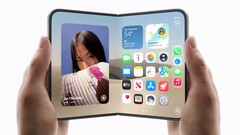 Two hands each hold an iPhone Duo, one folded and one unfolded
