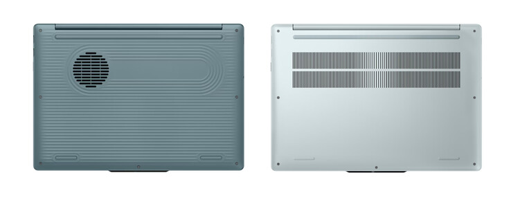 The IdeaPad Vibe 15 with its plastic and aluminium bottom panels, from left to right.