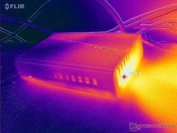 Cool air enters from the left while waste heat escapes from the right edge of the docking station