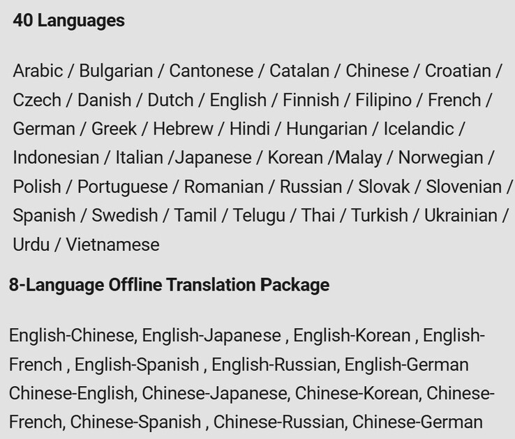 The Timekettle W4 has the ability to translate between 40 languages and 93 accents while online and 14 language pairs while offline. (Image source: Timekettle)