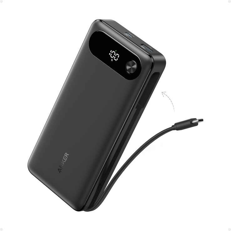 The new Anker Zolo 22.5W Power Bank 10K has an integrated cable like the older Anker Power Bank (20K, 87W, Built-In USB-C Cable) (pictured). (Image source: AnkerInsider)