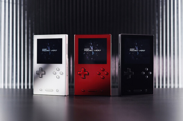 The Ayaneo Pocket Vert in Moon White, Midnight Black, and Lava Red. (Image source: Ayaneo)