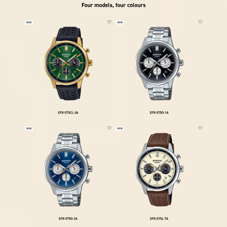 The Casio Edifice EFR-575 chronographs. (Image source: Casio)
