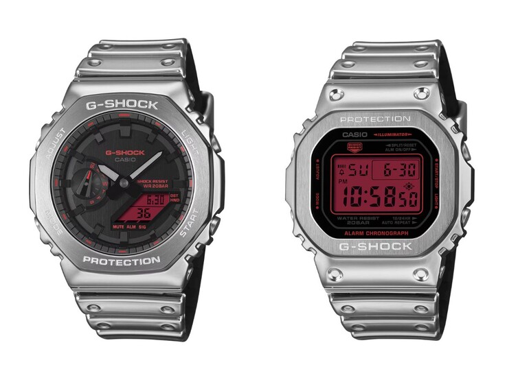 The Casio G-Shock GM-2100YRA-8A (left) and GM-5600YRA-8 (right) watches