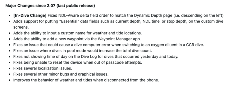 The release notes for Garmin Descent X30 system software 3.06
