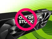 Nvidia GPU with out of stock symbol is shown (Image source: Nvidia with edits)
