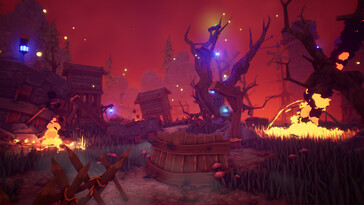 A burning village provides the perfect spooky backdrop. (Pictured: A screenshot from Pumpkin Jack)