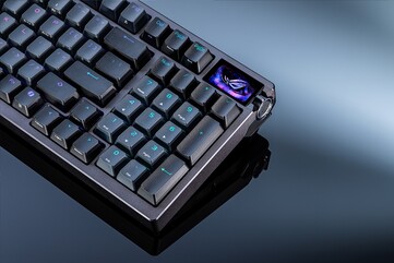 The ROG Azoth 96 HE has an OLED screen that can show vital system information like GPU and CPU temps. (Image source: Asus)