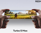 The Redmi Turbo 5 Max will be one of the first phones powered by the Dimensity 9500s. Pictured: a render of the phone running a game. (Image source: Xiaomi - edited)