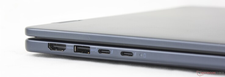 Left: HDMI 1.4, USB-A 3.2 Gen. 1, 2x USB-C + Thunderbolt 4 w/ Power Delivery + DisplayPort 1.4