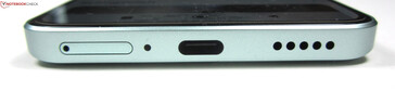 bottom: Dual SIM slot, microphone, USB-C 2.0, speaker