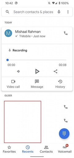 Recorded calls can be played back directly from the call log. (Image Source: XDA Developers)