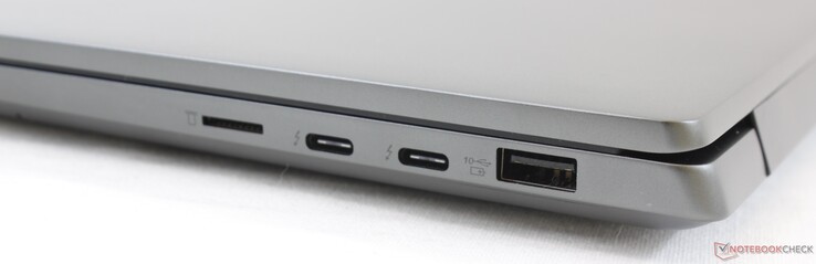 Right: MicroSD reader, 2x USB Type-C + Thunderbolt 3, USB 3.1 Gen. 2