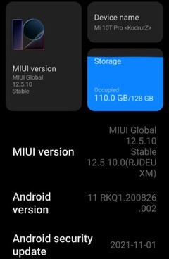 MIUI 12.5.10 on Xiaomi Mi 10T Pro details, update available mid-December 2021 (Source: Own)