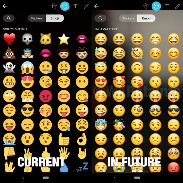 The existing vs. upcoming WhatsApp emoji designs. (Source: WABetaInfo)
