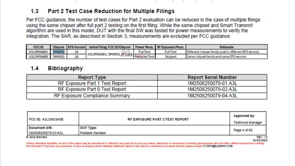 Samsung Galaxy S26 Ultra's FCC documentation. (Image source: Samsung)