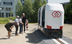 Monocab campus shuttle on a 20-meter test track