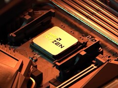 Artistic render of an AMD Ryzen X3D2 CPU.