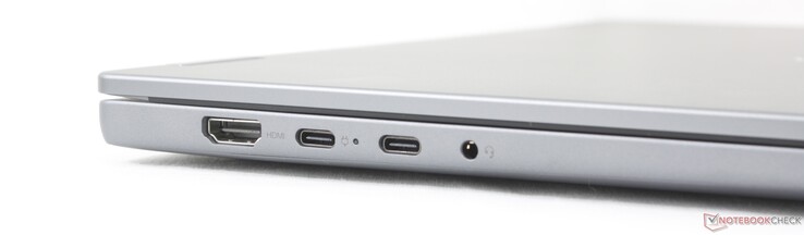 Left: HDMI 1.4a, 2x USB-C 3.2 Gen. 2 w/ Power Delivery 3.0 + DisplayPort 1.4 (10 Gbps), 3.5 mm headset