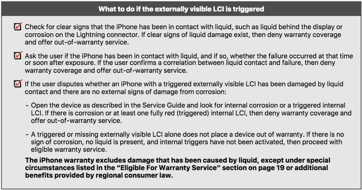 Apple details how Apple Care technicians should handle damages caused by liquids. (Source: MacRumors)