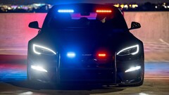 The Tesla Model S Plaid police vehicle features custom forward and rear-facing lights integrated into the bodywork. (Image source: Unplugged Performance)