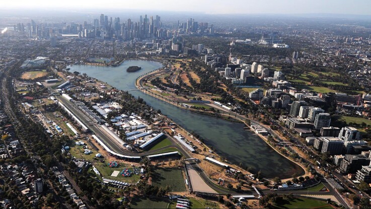 Albert Park Circuit, home to the Australian Grand Prix, before Melbourne’s CBD.