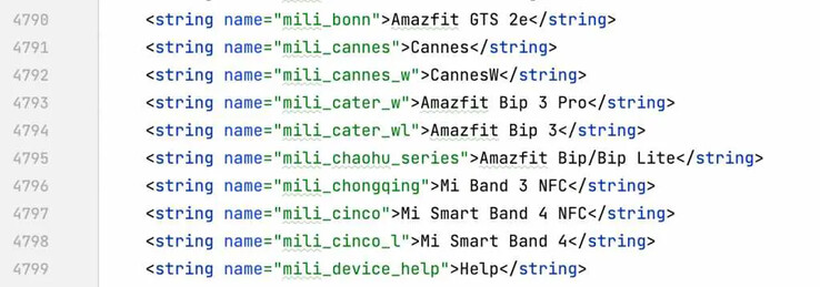 The Zepp app source code shows two possible new Amazfit devices. (Image source: AndroidTR)
