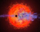 An artist's illustration showing an exoplanet and a star.