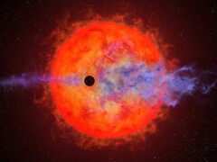 An artist's illustration showing an exoplanet and a star.