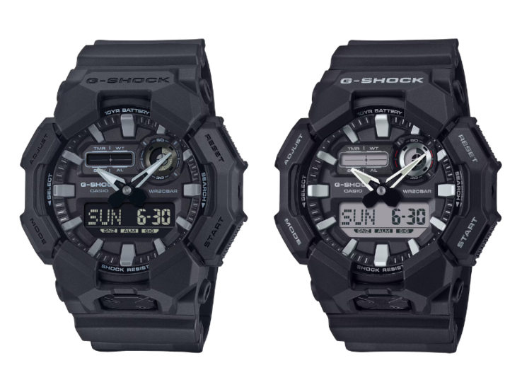 The Casio G-Shock GA-010-1A1JF watch (left) compared with the Casio G-Shock GA-010-1A watch (right). (Image source: Casio)