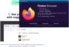 Firefox 123 version details and Google Search visual update (Source: Own)