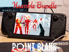 The Point Blank bundle will expire on September 4, 2025. Pictured: Steam Deck running Superhot. (Image source: Humble Bundle and Notebookcheck - edited)