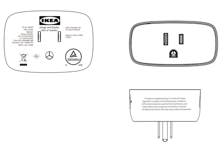 The IKEA TRETAKT smart plug. (Image source: FCC)