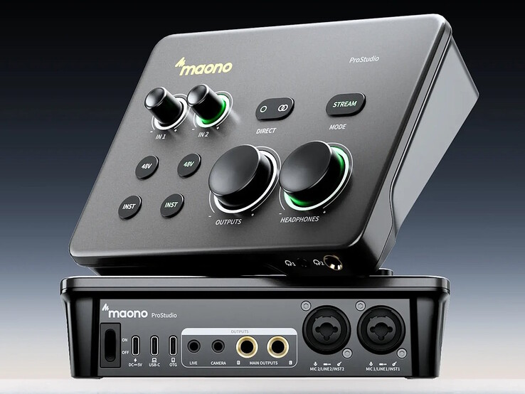 The Maono P2 audio interface comes with two XLR/Mic jacks.