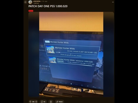 Monster Hunter Wilds day one PS5 patch (Image source: Monster Hunter Wilds subreddit)